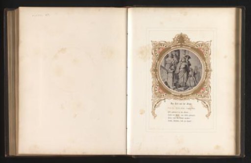 Photographic reproduction of a drawing of persons on a staircase by Arthur von Ramberg