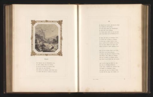Photographic reproduction of a drawing of a mountain landscape by Albert Emil Kirchner