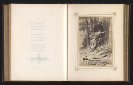 Photographic reproduction of a drawing of the murder of Ibycus by Karl Piloty