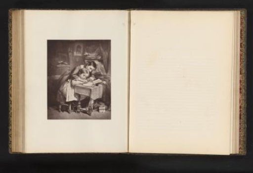 Photographic reproduction of an engraving after the painting *The Writing Lesson* by François-Louis Lanfant de Metz