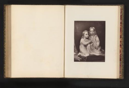 Photographic reproduction of an engraving after a painting of two praying girls