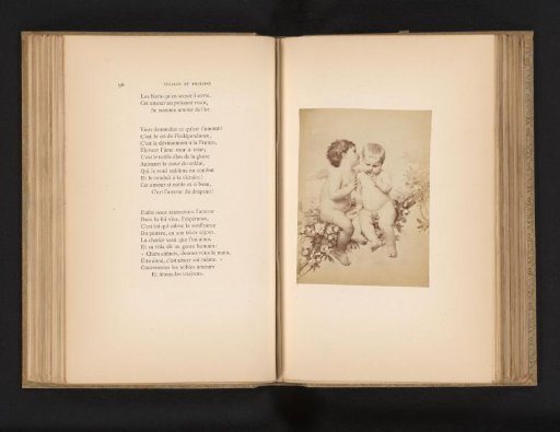 Photographic reproduction of a painting of two putti in a blossoming tree branch