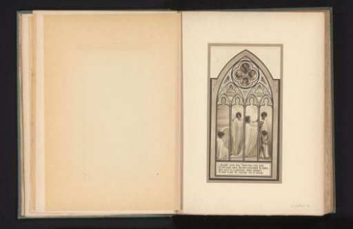 Four women and a child behind a church window