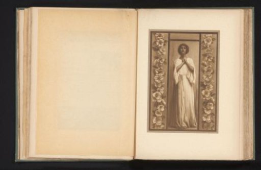 Woman with hands clasped, framed on either side by flowers