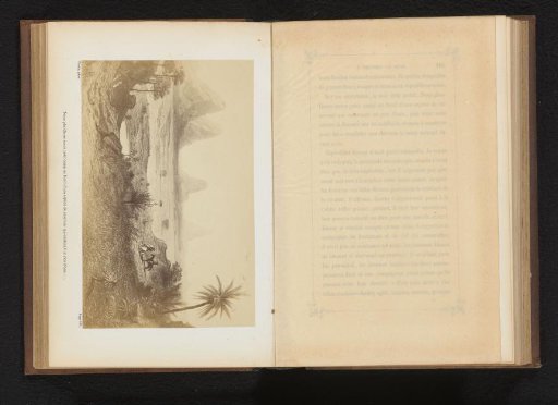 Photographic reproduction of a drawing of a landscape in Australia with two riders