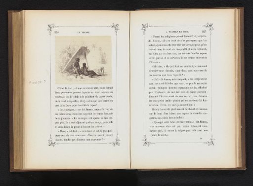 Photographic reproduction of a drawing of indigenous inhabitants of Australia under a shelter