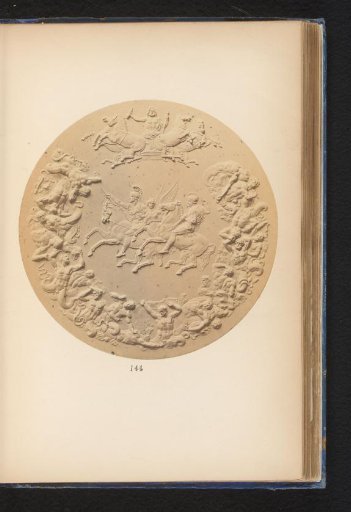 Reverse of commemorative medal in memory of the Battle of Waterloo with the Duke of Wellington and Gebhard von Blücher on horseback and around it the storming of Olympus by nineteen giants