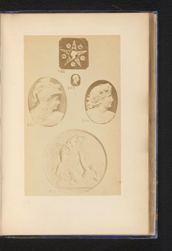 Four portraits in relief and a medal