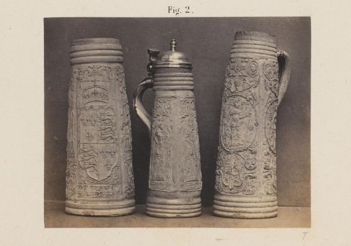 Three earthenware jugs at the Exhibition of Antiquities in Delft