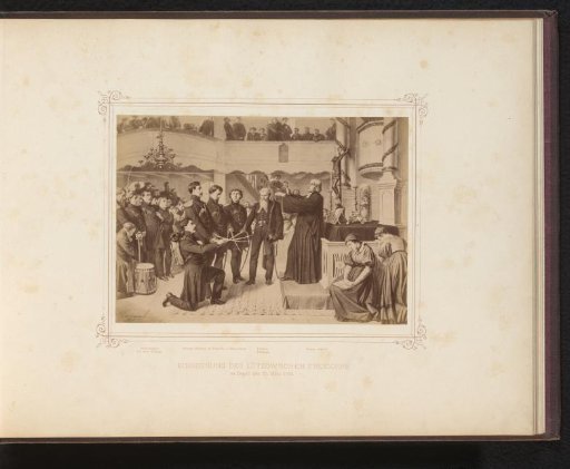 Photographic reproduction of a drawing of the inauguration of the Lützow's Free Corps