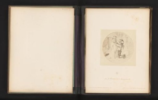 Photographic reproduction of a sketch of a boy making a snowman by Albert Hendschel