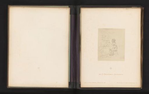 Photographic reproduction of a sketch of a shoemaker and a bird by Albert Hendschel