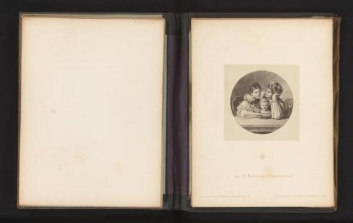 Photographic reproduction of a sketch of parents at table with their child by Albert Hendschel