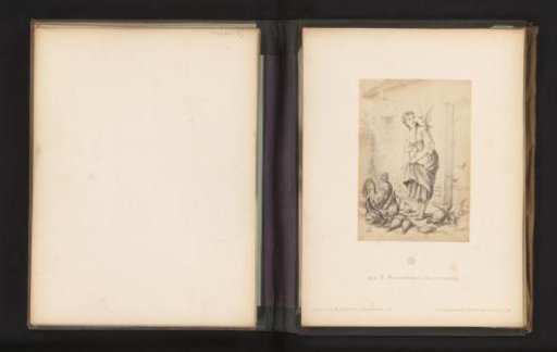 Photographic reproduction of a sketch of a woman feeding birds by Albert Hendschel