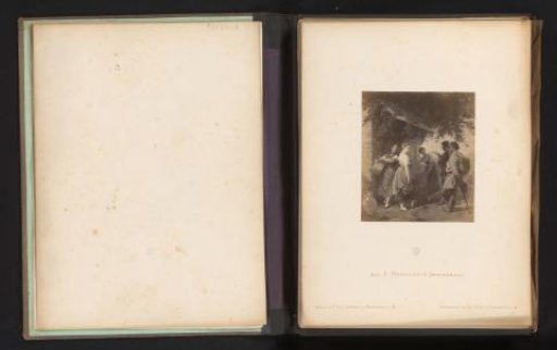 Photographic reproduction of a sketch of three women and two men at a well by Albert Hendschel