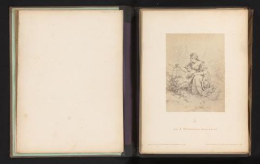Photographic reproduction of a sketch of a girl picking flowers by Albert Hendschel