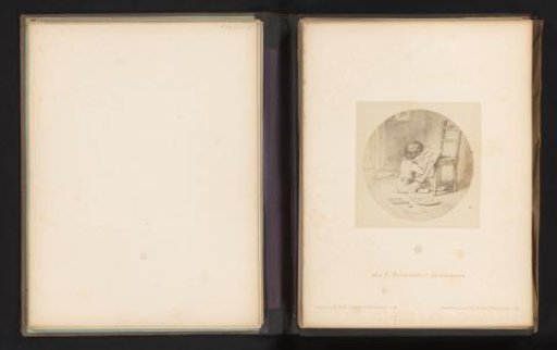 Photographic reproduction of a sketch of a boy painting a picture by Albert Hendschel