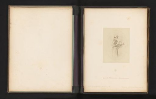 Photographic reproduction of a sketch of a maid with a tray of coffee by Albert Hendschel