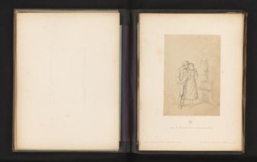 Photographic reproduction of a sketch of a couple at a well by Albert Hendschel