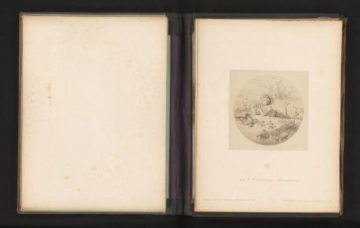 Photographic reproduction of a sketch of a reclining child playing a flute by Albert Hendschel