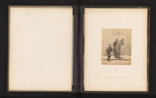Photographic reproduction of a sketch of a man hit with a snowball in the neck by Albert Hendschel
