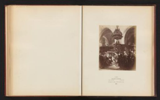 Photographic reproduction of a painting of a church interior during a service by Adolph Menzel