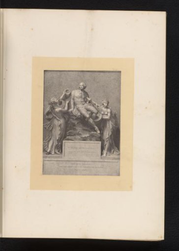 Reproduction of an engraving after a statue of Shakespeare on Pall Mall, London