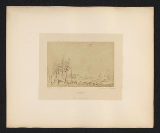 Photographic reproduction of a drawing of a river landscape by Dirk Langendijk