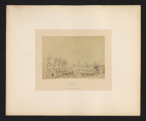 Photographic reproduction of a drawing of a landscape with shepherds by Dirk Langendijk