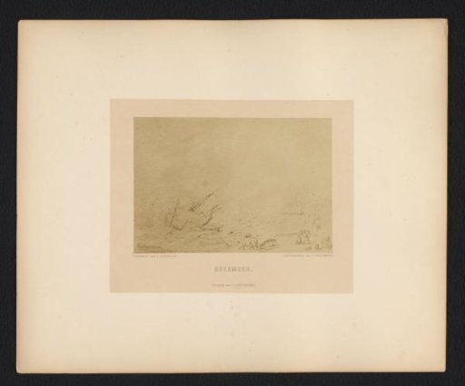Photographic reproduction of a drawing of ships in a storm by Dirk Langendijk