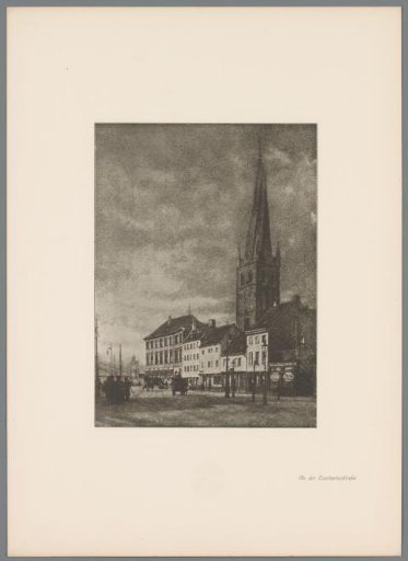 Reproduction of a gum print of St. Lambert's Church in Düsseldorf by Erwin Quedenfeldt