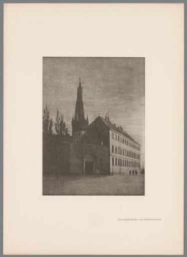 Reproduction of a gum print of the Carmelite Convent with St. Lambert's Church in Düsseldorf by Erwin Quedenfeldt