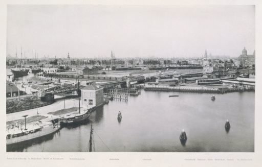 IJ and Oosterdok, seen from the Meteorological Institute at the head of the Oostelijke Handelskade, Amsterdam