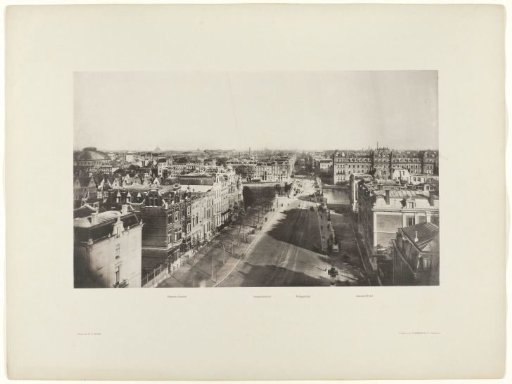 Sarphatistraat and Hoge Sluis, seen from the Paleis voor Volksvlijt; Frederiksplein and Weteringschans, seen from the Paleis voor Volksvlijt; Binnen-Amstel, seen towards the Munt
