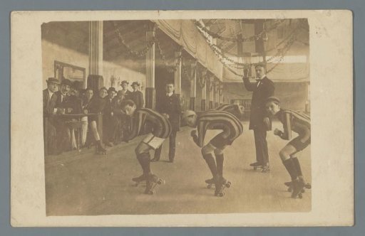 Three Boys in a Sports Hall Participating in a Roller Skating Competition
