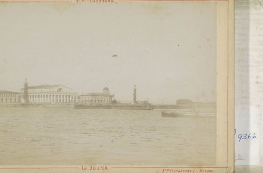 View of the Stock Exchange building of St. Petersburg with the Neva in the foreground