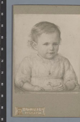Photographic reproduction of a drawing by Coen van Oven, depicting Anne Marie Langelaan as a child