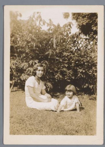 Portrait of a woman and a girl, Joan and Joan, in a garden