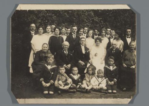 Group portrait with unknown bride and groom