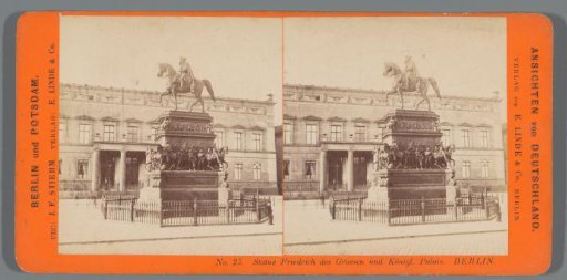Equestrian statue of Frederick the Great on the east side of the tree-lined avenue of the Unter den Linden in Berlin