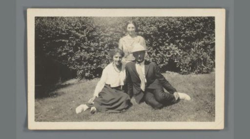 Group Portrait of Two Unknown Women and a Man in a Garden