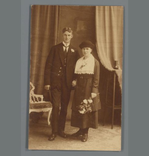 Portrait of an unknown young man and woman in a photography studio