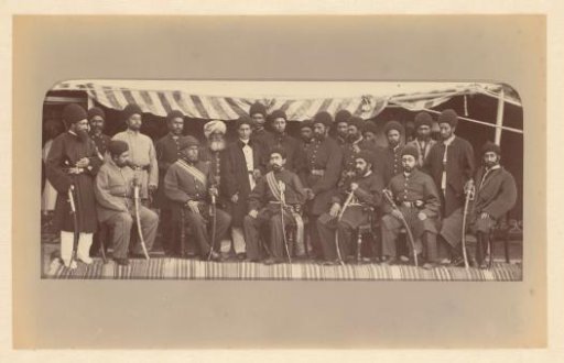 Group Portrait of Mohammed Jakub Khan Surrounded by His Officials Including Daoud Shah and Habibullah Mustafi, Afghanistan