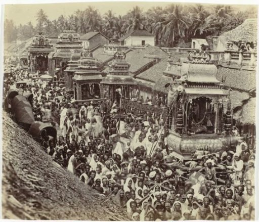 Ratha Yatra procession with decorated chariots in Madurai, Tamil Nadu, India