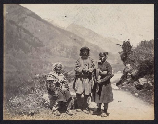 Group Portrait of Three Residents (from Ladakh or Spiti) in Kullu, Himachal Pradesh, India