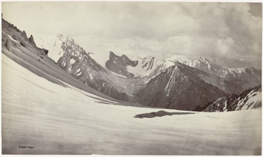 View from the Manirang Pass, showing a succession of snowy summits, Himachal Pradesh, India