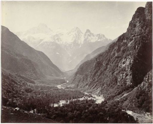 Valley view and the Srikantha peak in the Himalayas, Uttarakhand, India