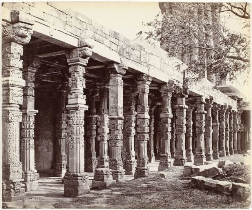 Ornamental colonnade at the base of the Qutb Minar in Delhi, India