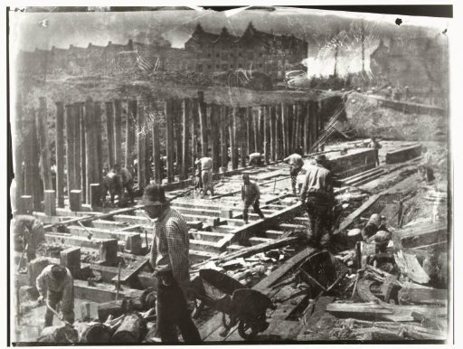 Construction Workers at Work in an Excavation on the Van Diemenstraat in Amsterdam