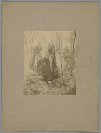 Reproduction after a painting by Willem Witsen of two women and a child with branches on their backs